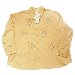 Capistrano Essentials Shirt Blouse  Women 3X Tan Cotton Embellished Sequins NWT